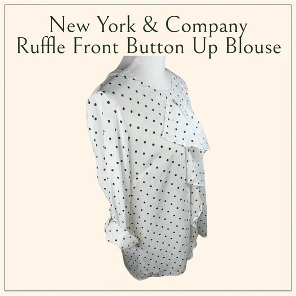 New York & Company | Ruffle Front Polka Dot Button Up Blouse - Picture 3 of 7